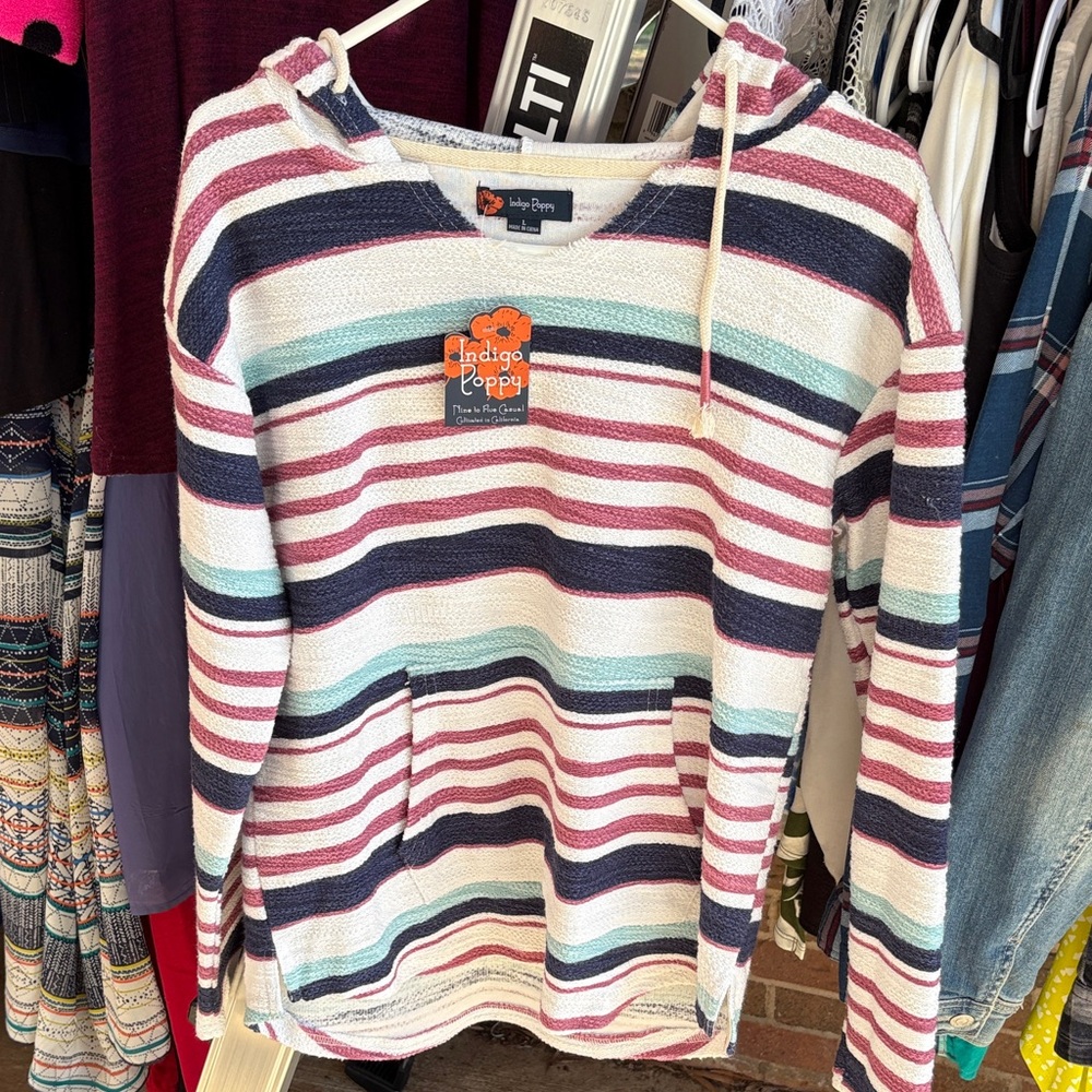 Indigo Poppy Women's Striped Hoodie - Pink, Navy & Mint